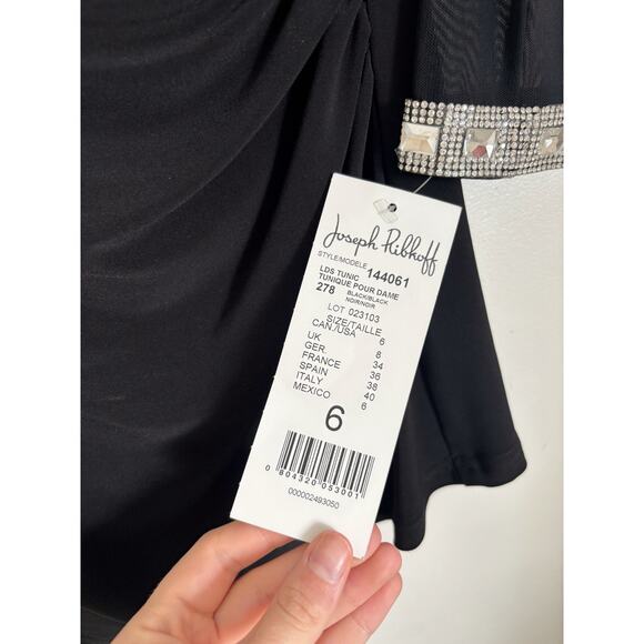 Black Joseph Ribkoff Drapey Blouse with Sheer Sleeves and Jewels 6 - Picture 4 of 5